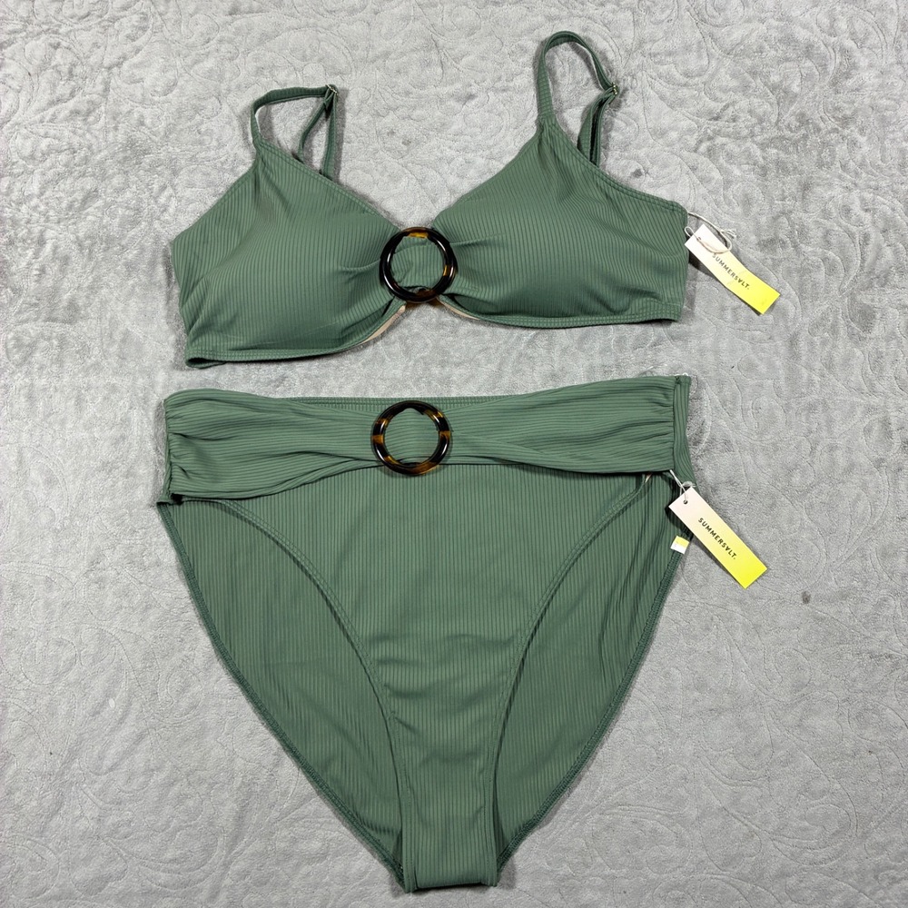 Summersalt Two Piece Bikini Swimsuit Size 20 Ribbed Wanderlust Fern Green